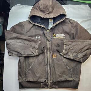 Vintage Y2K Carhartt J130 DKB Hooded Work Jacket Brown L workwear Sam Winchester